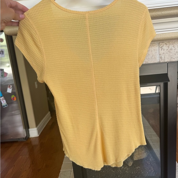 Free People "One of the Girls" Babydoll Tee Waffle Knit Butter Yellow Large - Picture 3 of 6